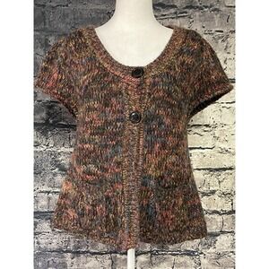 Relativity Womens Sweater Large Short Sleeve Button Down Casual Wool‎ Blend